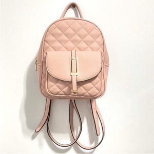 Women’s Light Pink Cream Color Quilted Faux Leather Mini Backpack